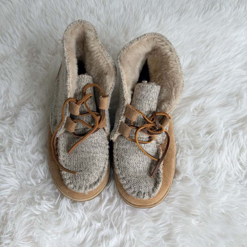 Minnetonka Torrey Bootie Size 5 Knit Suede Faux Fur Lined Slippers